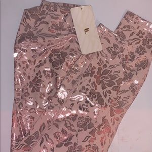 fabletic high waisted pink foil floral leggings